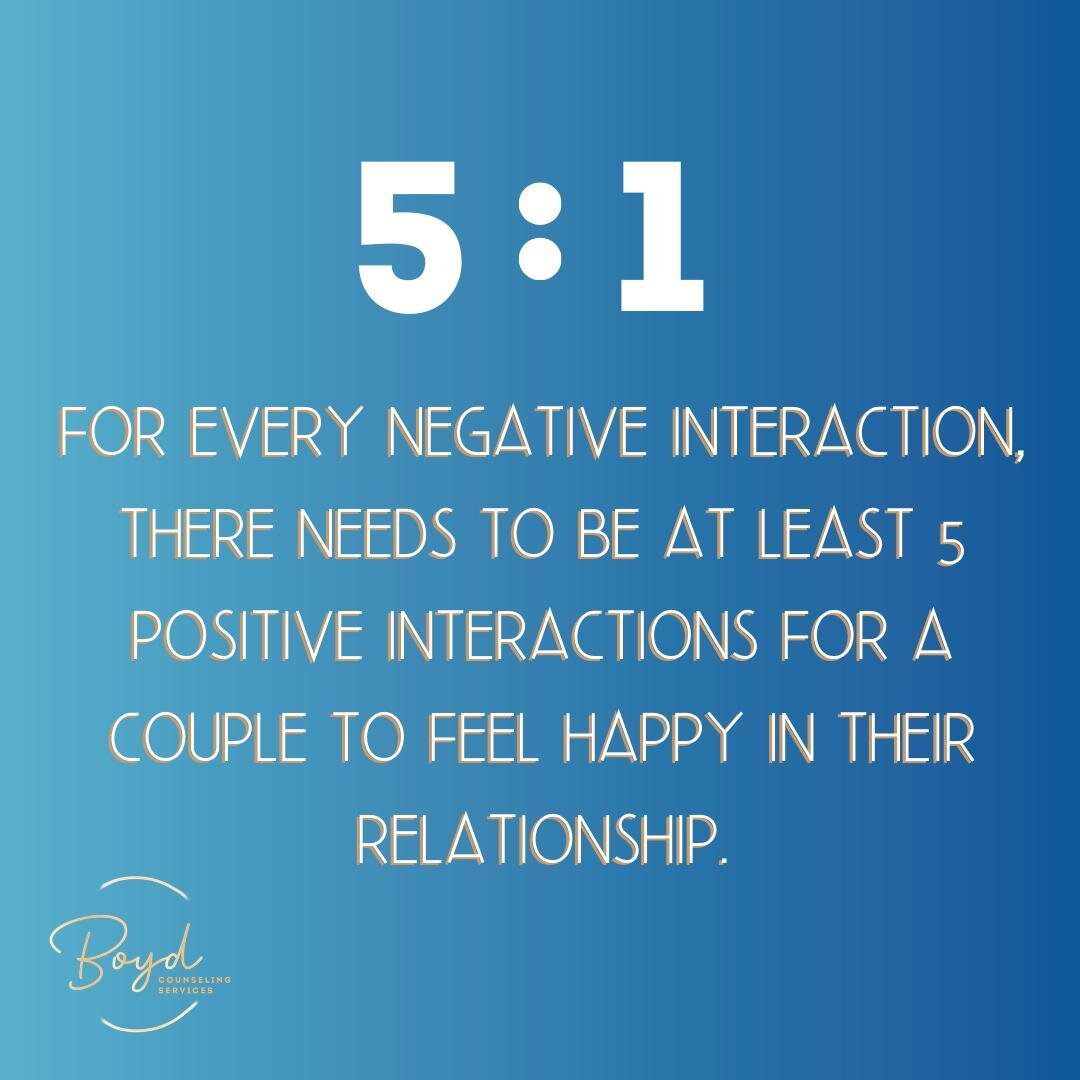 Keep that 5:1 ratio as much as possible!
.
.
.
#Catholicmarriage #CatholiccounselorsofIG #Catholictherapist #BoydCounselingServices #Christianmentalhealth #marriage #marriageandfamilycounseling #Catholiccouples #love #happymarriage