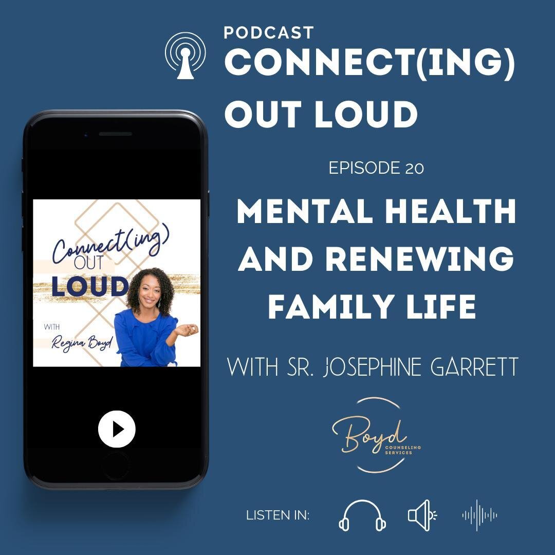 The newest episode of Connect(ing) Out Loud drops TODAY! Join me for a great conversation with Sister Josephine Garrett about mental health, how parishes can support Catholic family life, and more!
.
 Click the link in my bio to listen. 
.
.
.
#menta