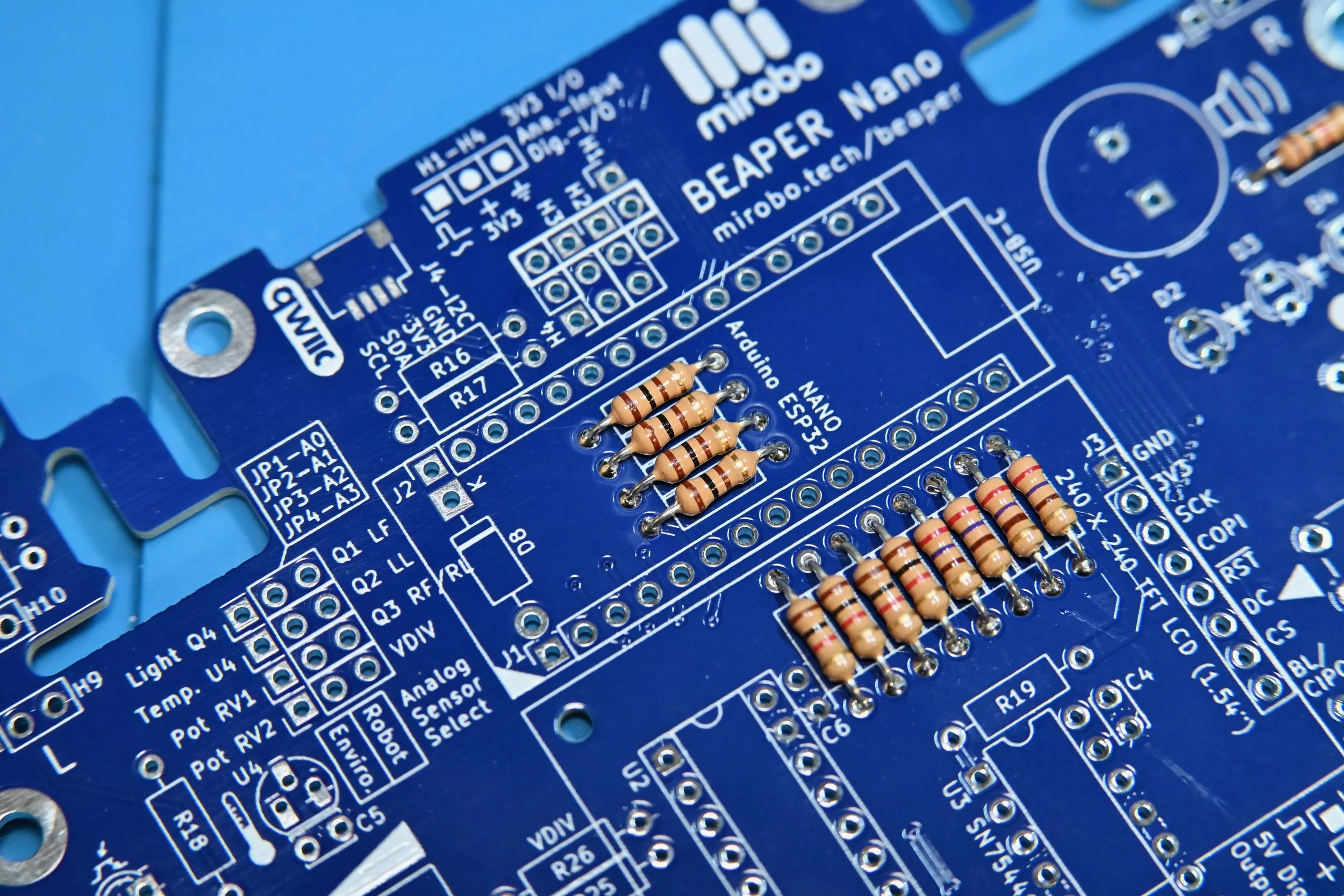 Close-up photo of I/O expansion header resistors.