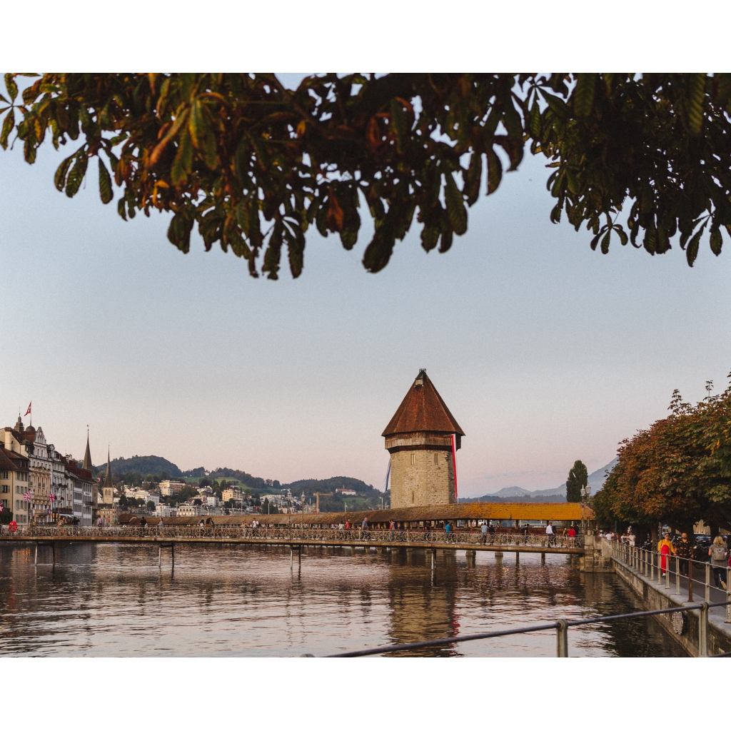Kapellbrücke at dusk in Lucerne, from Maurice Jackson’s photographic print collection