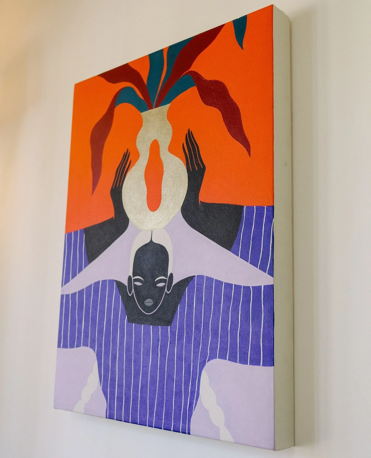 "Mujer con Jarr&oacute;n" by Mexico City-based artist, Hilda Palafox. As seen here, her work often features outsized female figures with snakes, vessels, or orbs, using symbol and scale to honor feminine power.