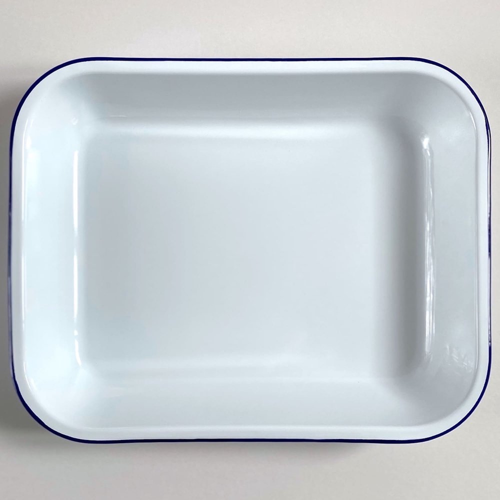 Falcon Enamelware Small Tray - White with Blue Rim - One Size - Unisex