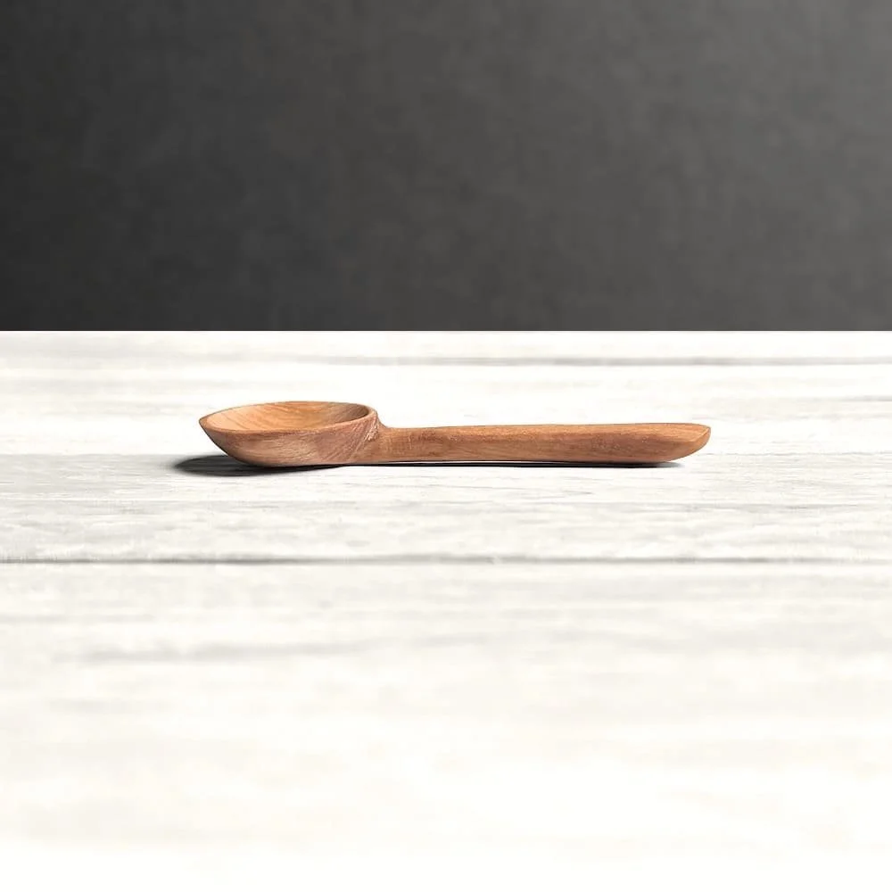 Hand Carved Olive Wood Round Condiment Spoon Aarven Grant & Budds