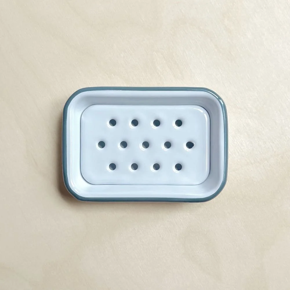 Blue Rimmed White Enamel Bucket Small Falcon Housewares Grant & Budds