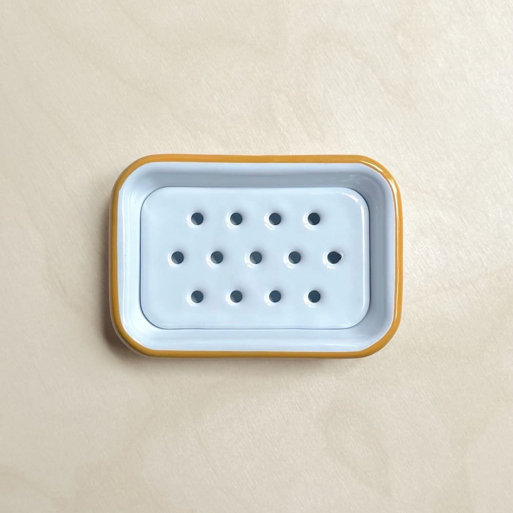 Blue Rimmed White Enamel Bucket Small Falcon Housewares Grant & Budds