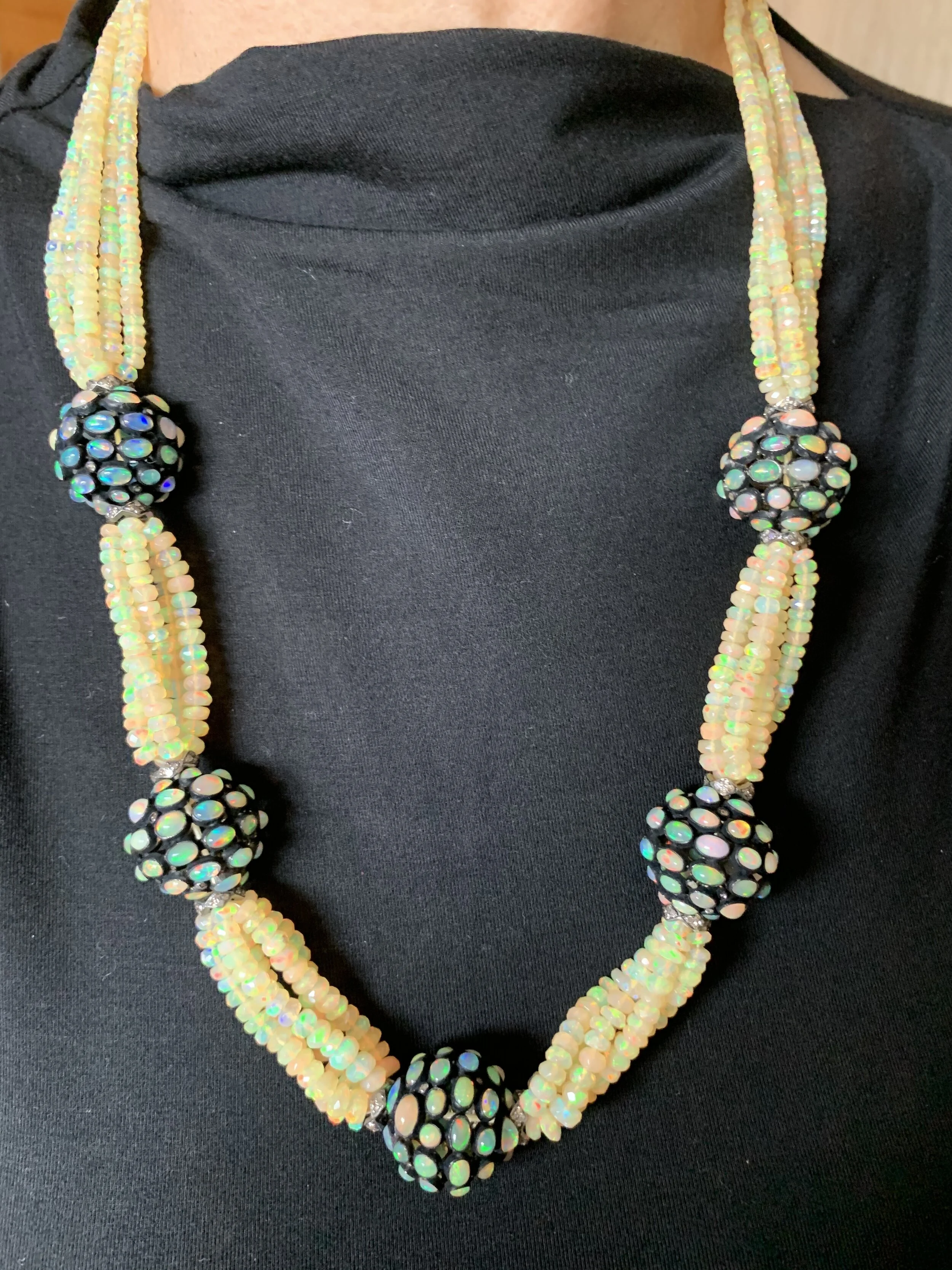 Opal and Diamond Multi-Strand Necklace