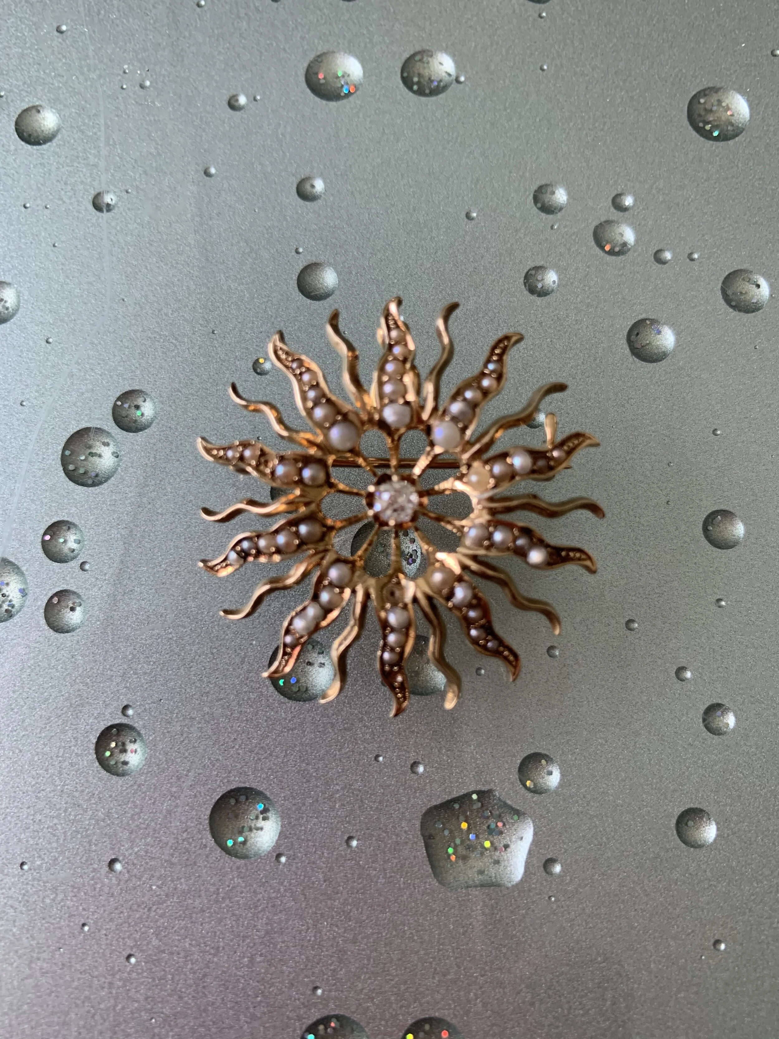 Antique Pearl &amp; Diamond Sun Brooch