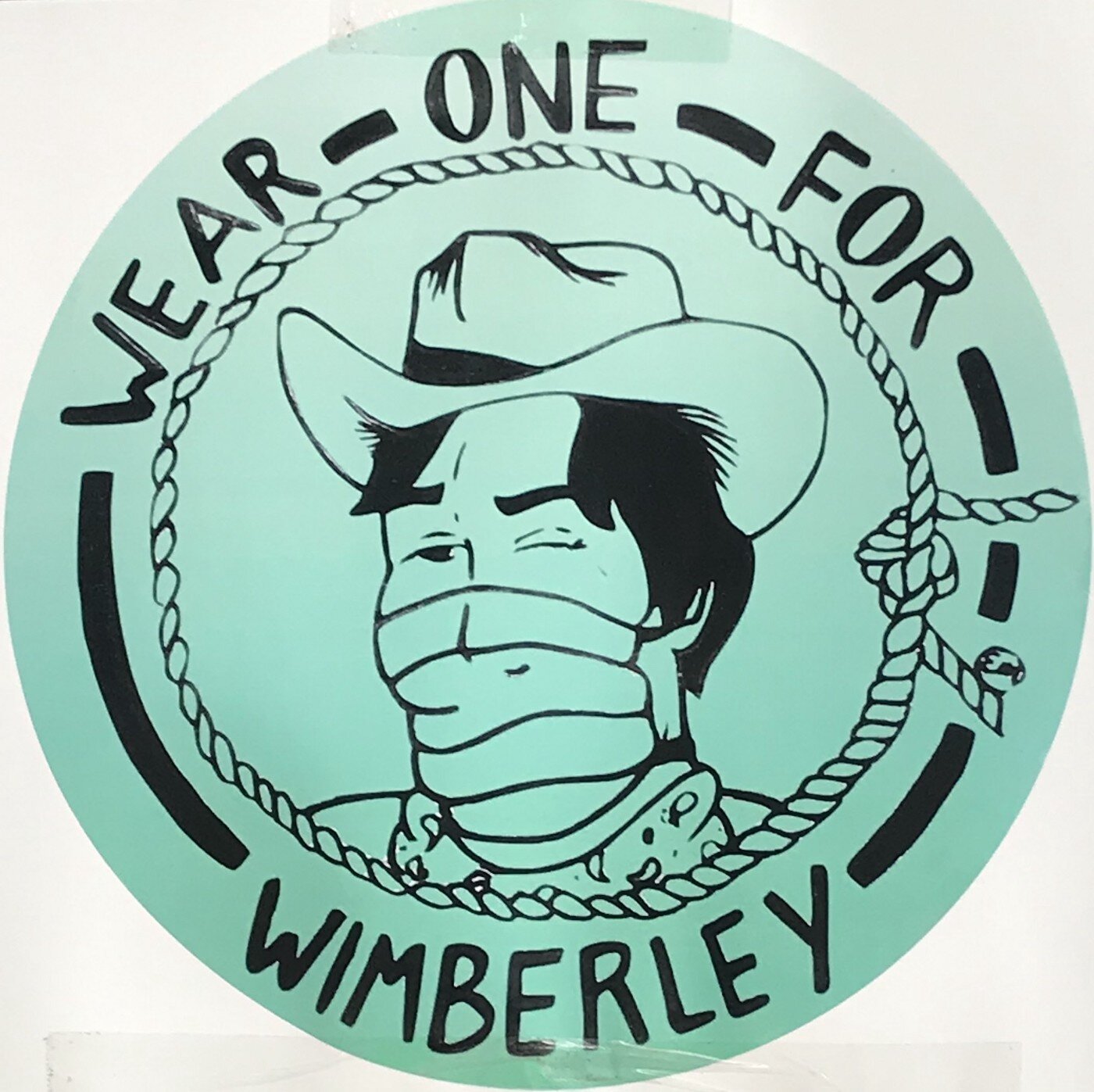 “Wear one for Wimberley” graphic displayed around Wimberley, TX (artist unknown).