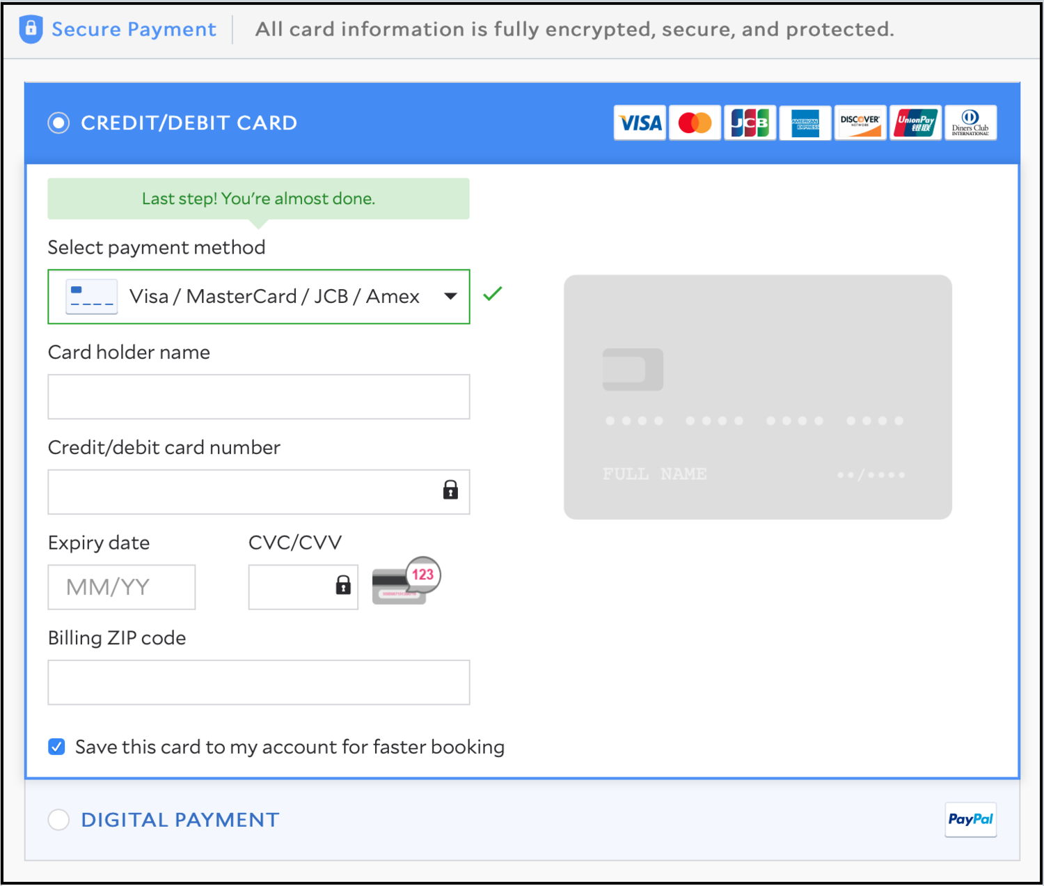 Agoda encrypts, secures and protects your card details