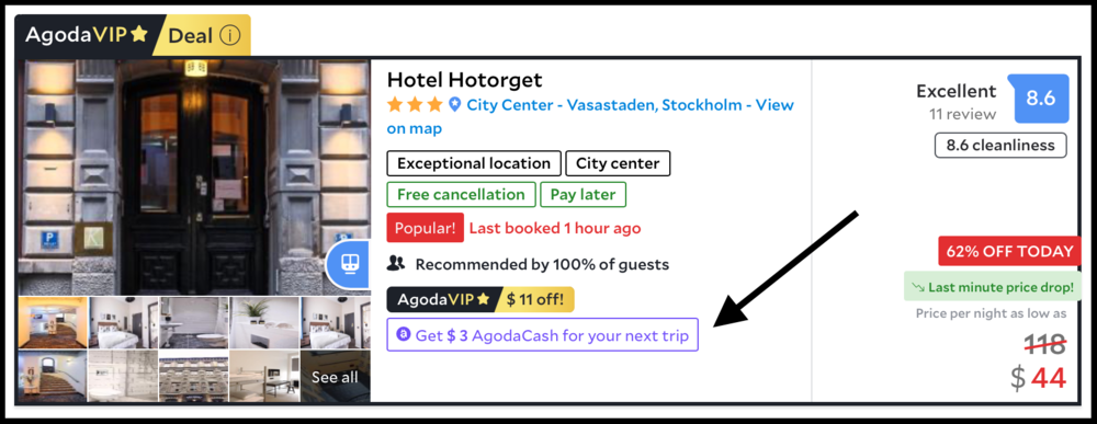 This purple logo and text signify an AgodaCash eligible listing