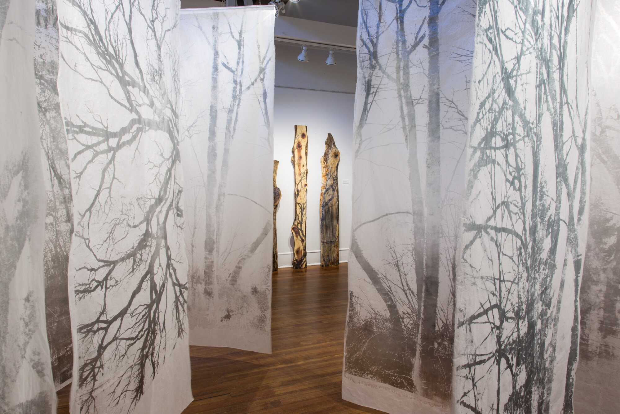   Murmur , 2013, multiple lithographic monoprints on asian paper panels, with audio, 36 x 102 inches (each panel), dimensions variable 