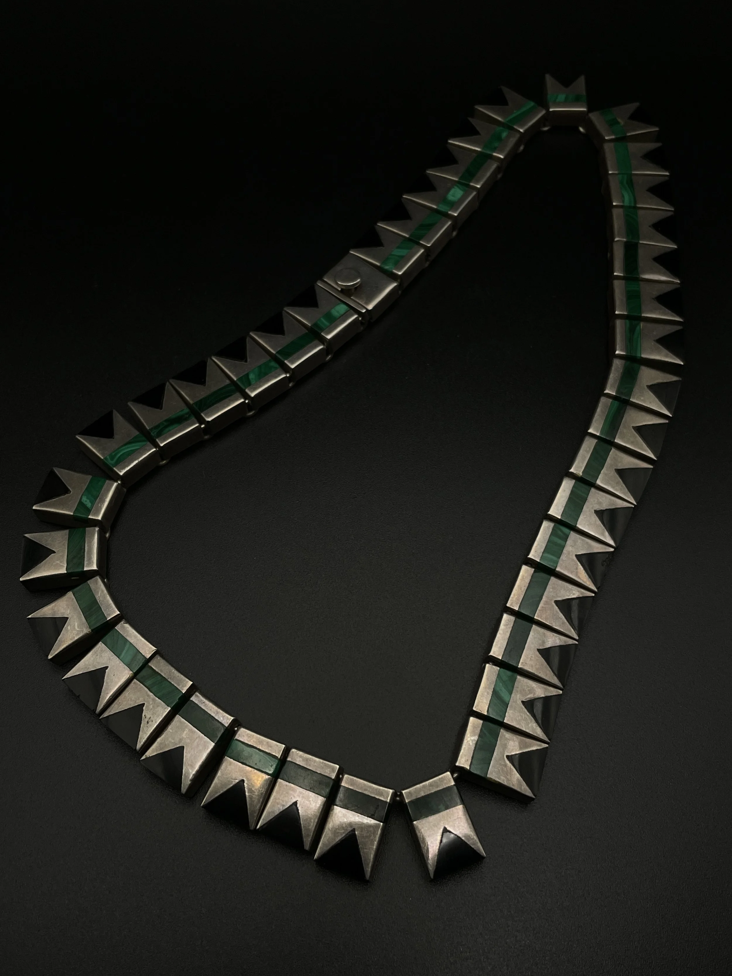Necklace: Mid-Century Taxco Malachite and Onyx