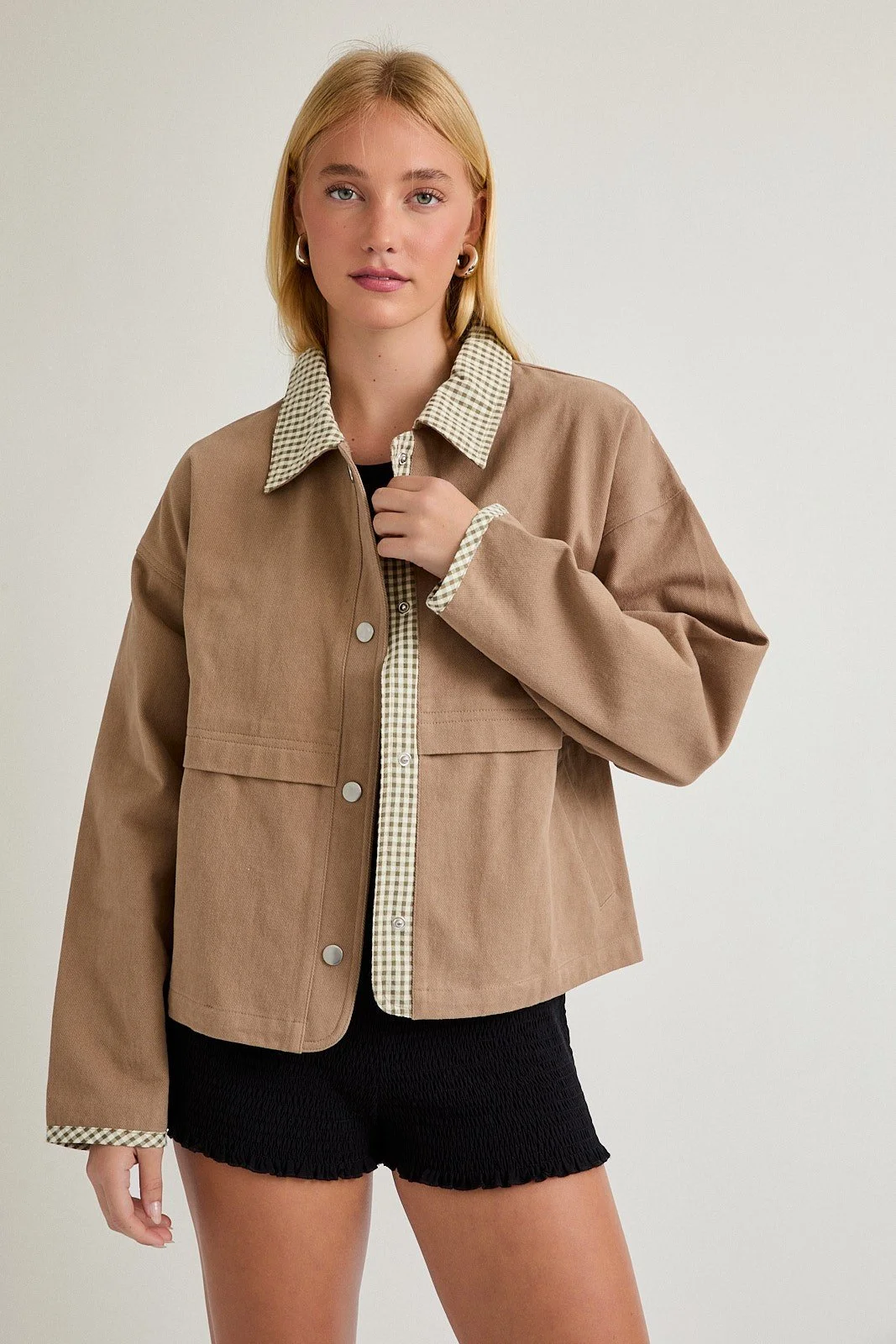 Gingham Trim Barn Jacket