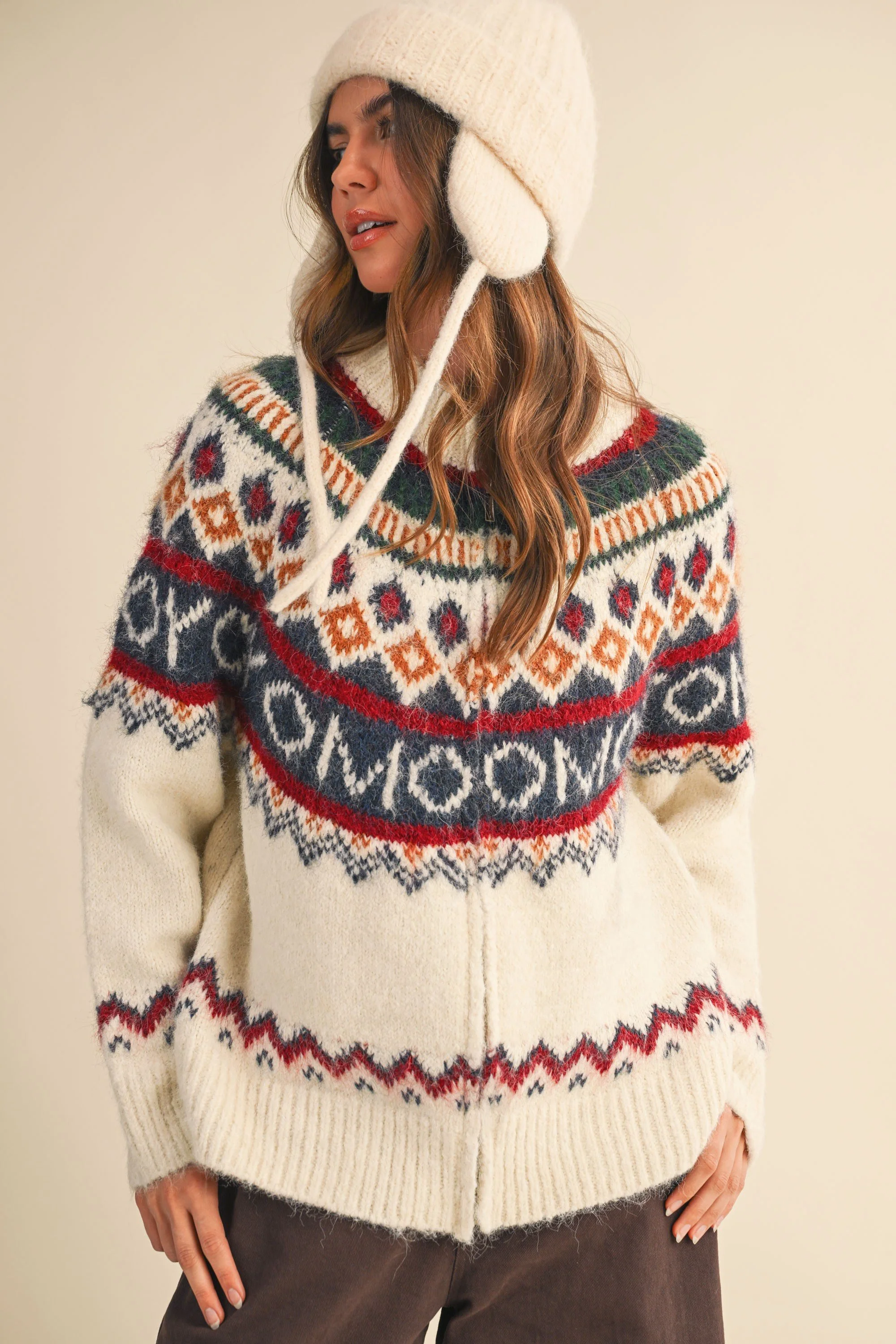 Fair Isle Zip Up Sweater