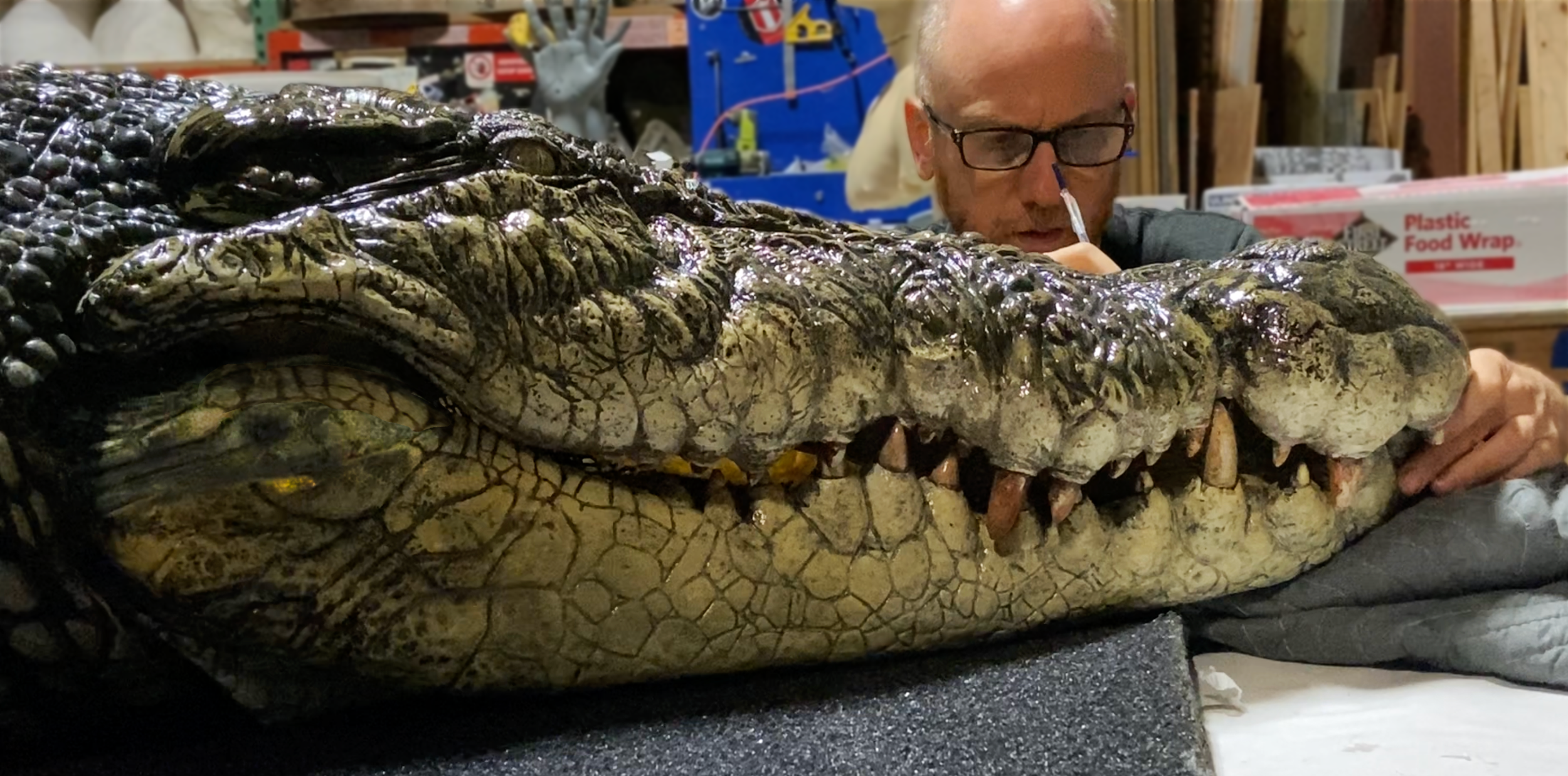 Creating the crocodile.