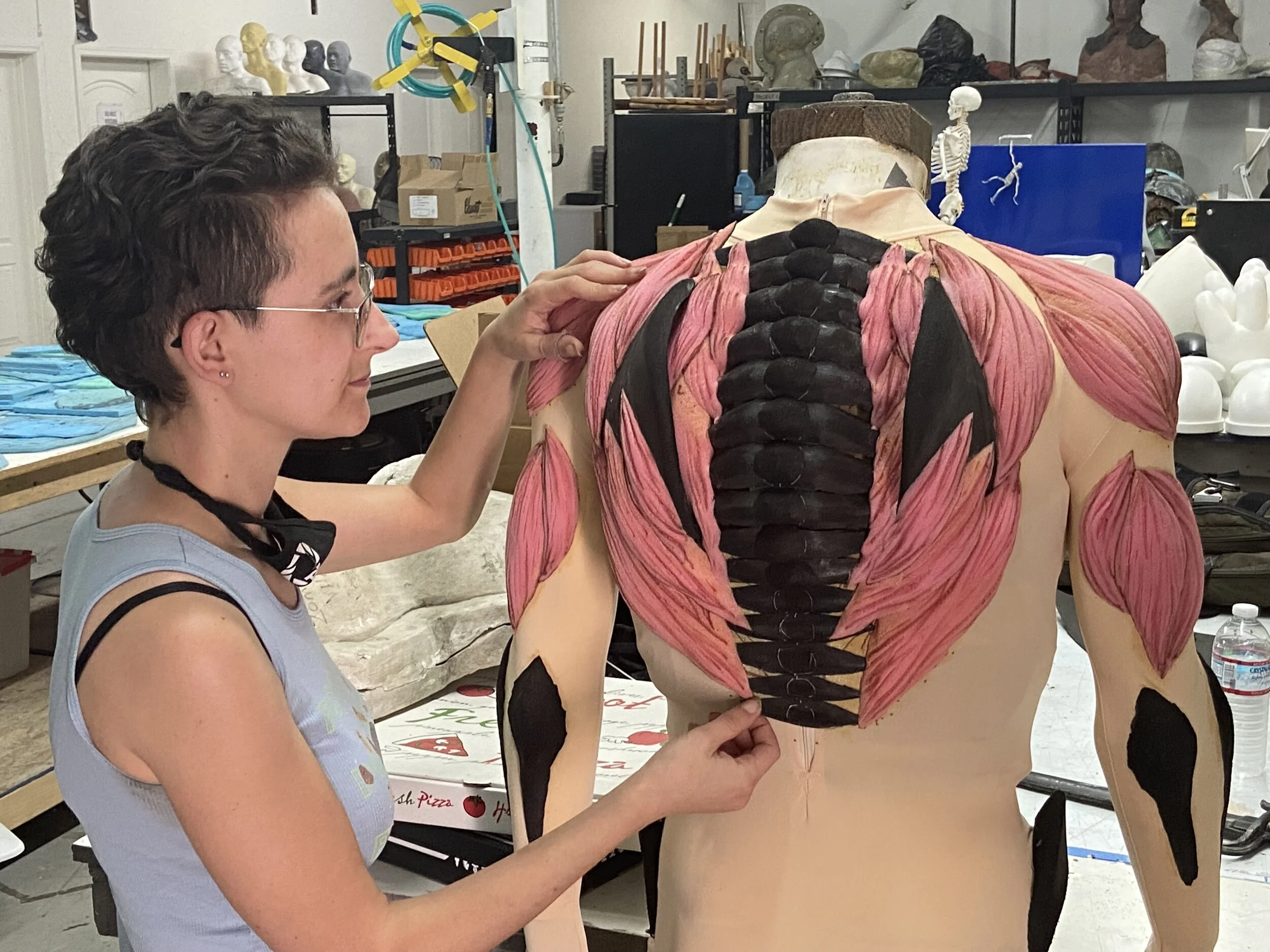 Tina Roland creates the spine, ribs and some muscles.
