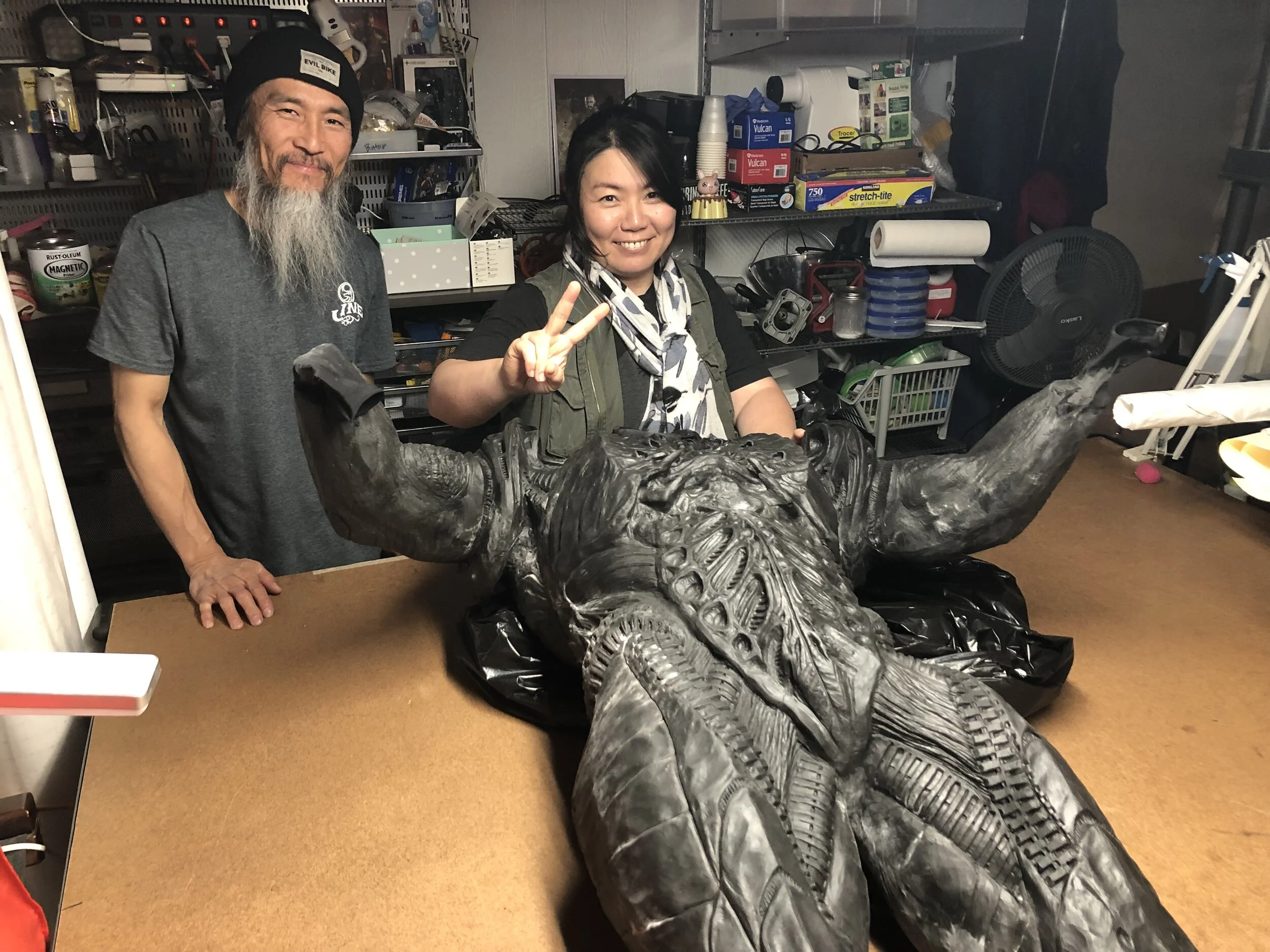 Vanessa Lee works on the suit closures and armpit gussetts