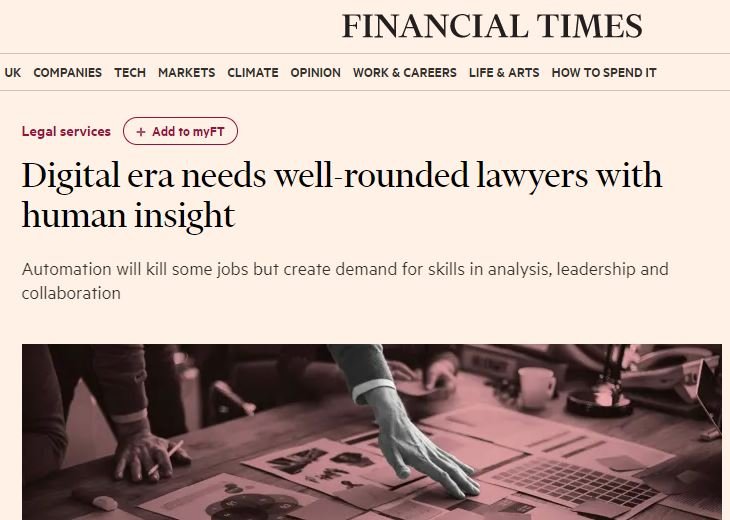 FT: Digital era needs well-rounded lawyers with human insight