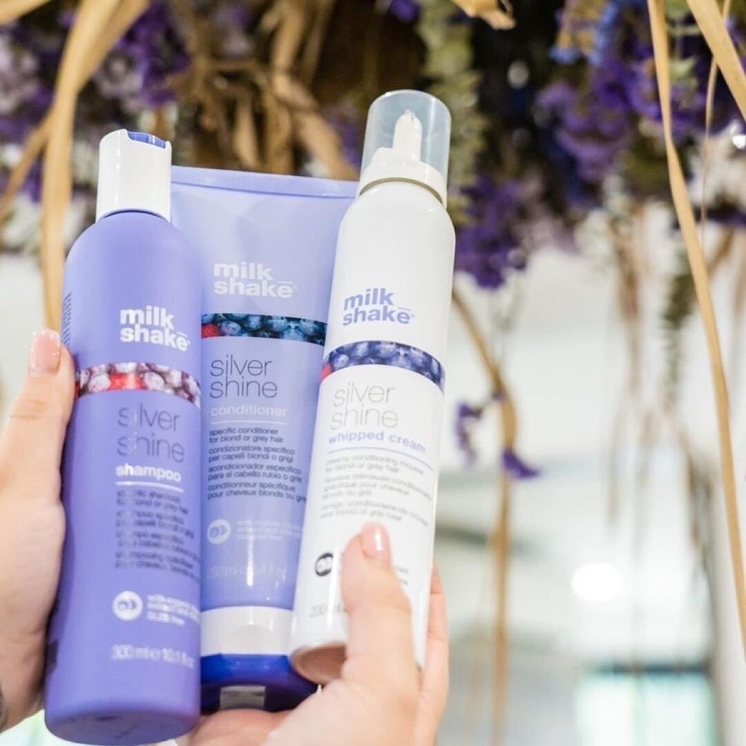 ⁠
There are so many reasons why we LOVE silver shine 💜​​​​​​​​⁠
​​​​​​​​⁠
🌊 Our go-to for maintaining creamy, natural &amp; beachy blondes ​​​​​​​​⁠
💜 Purple pigments to remove unwanted brassy/yellow tones &amp; enhance the natural highlights of b