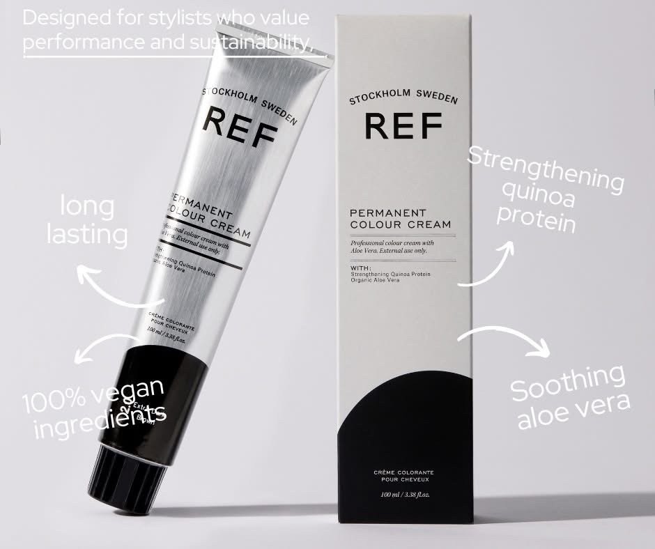 Colour that performs &mdash; consciously.
REF Permanent Colour Cream delivers long-lasting results with strengthening quinoa protein and soothing aloe vera, all powered by 100% vegan ingredients.
Designed for stylists who value performance, sustainab