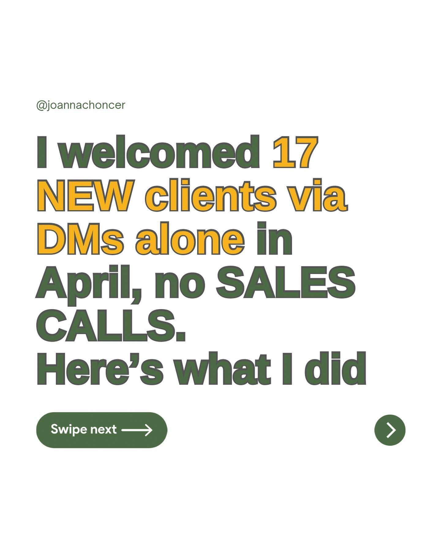 Following this step by step daily got me 17 NEW clients totally effortlessly because the convos were flowing easily (by asking the right type of questions &amp; reflecting in the right way).

I didn&rsquo;t spend a second convincing anyone or overcom
