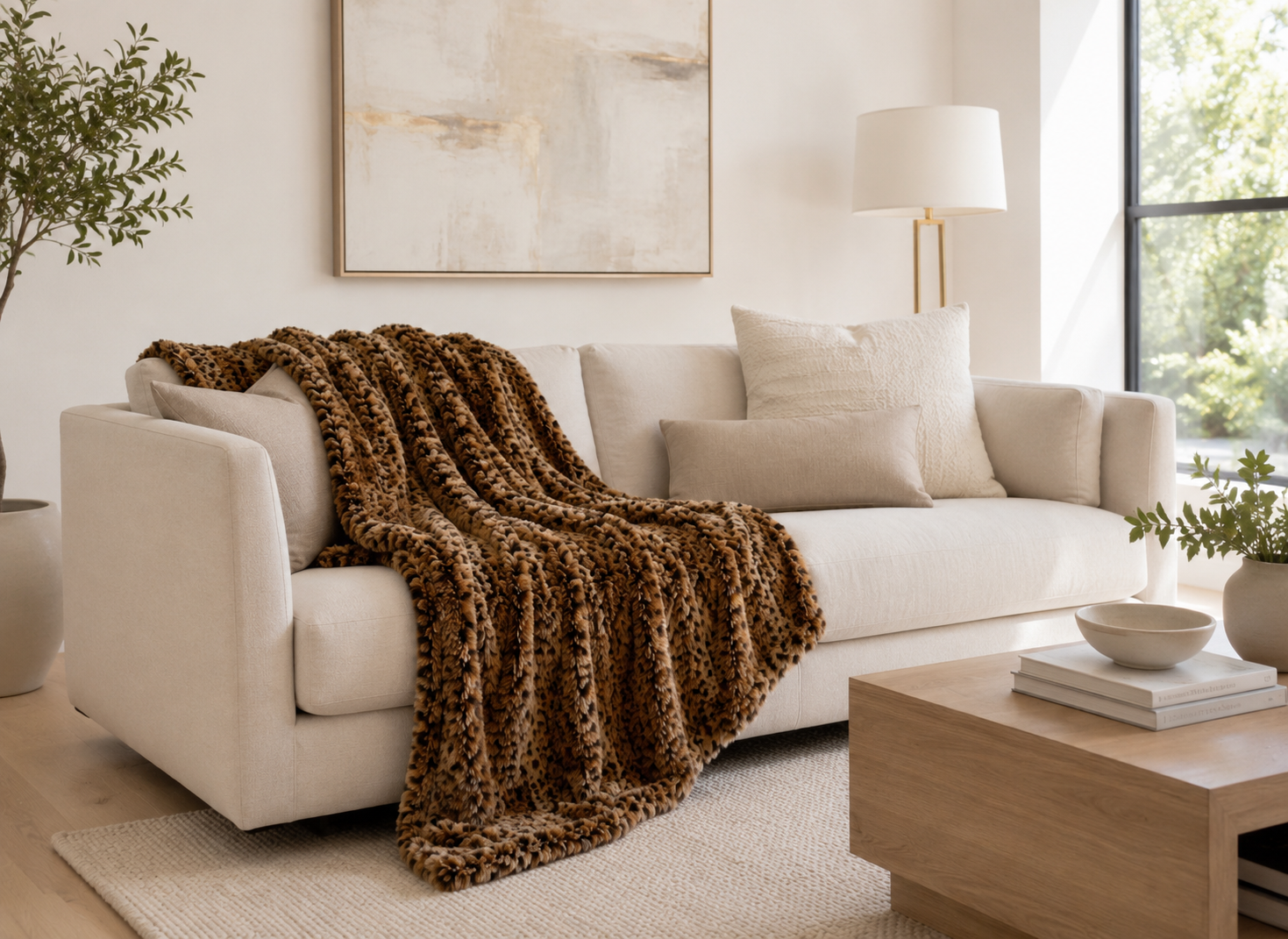 Luxury Leopard Print Faux Fur Throw