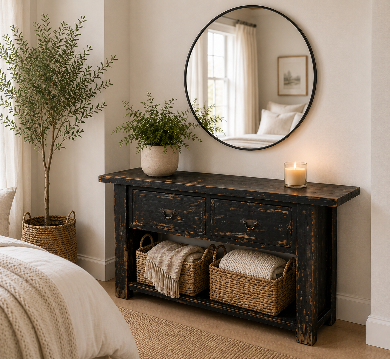 Rustic Elegance: Handmade Teak Painted Console Table