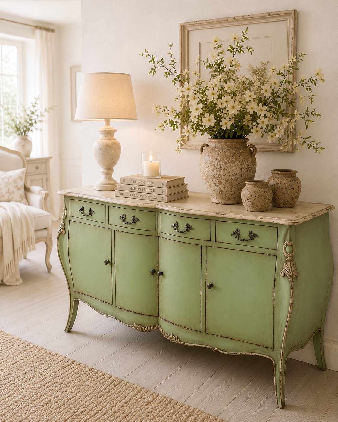 Handmade reproduction curved Louis sideboard