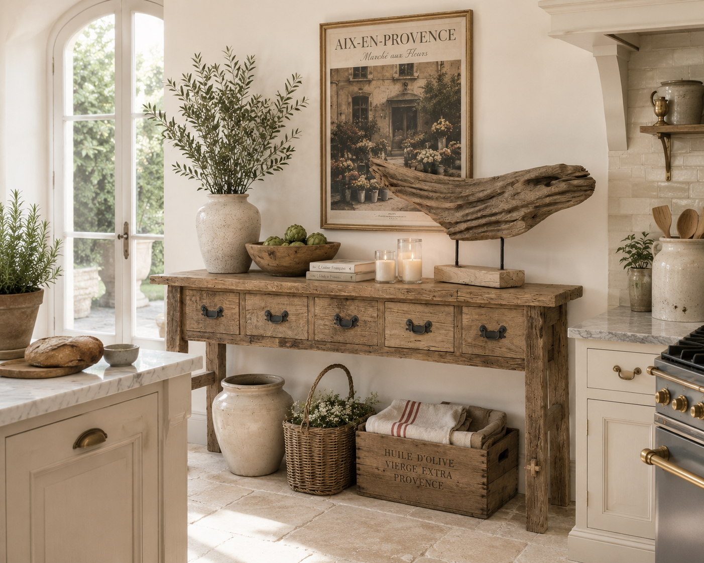 Handmade Rustic Five Drawer Console Table