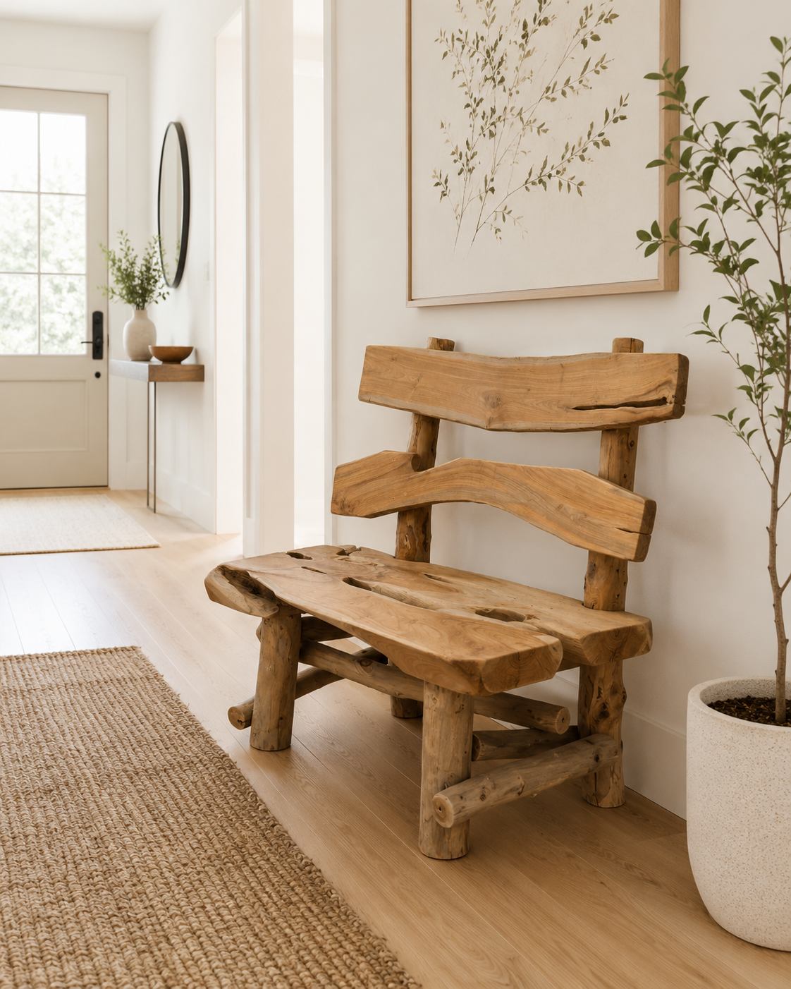 Rustic Charm Handmade Teak Flintstone Bench