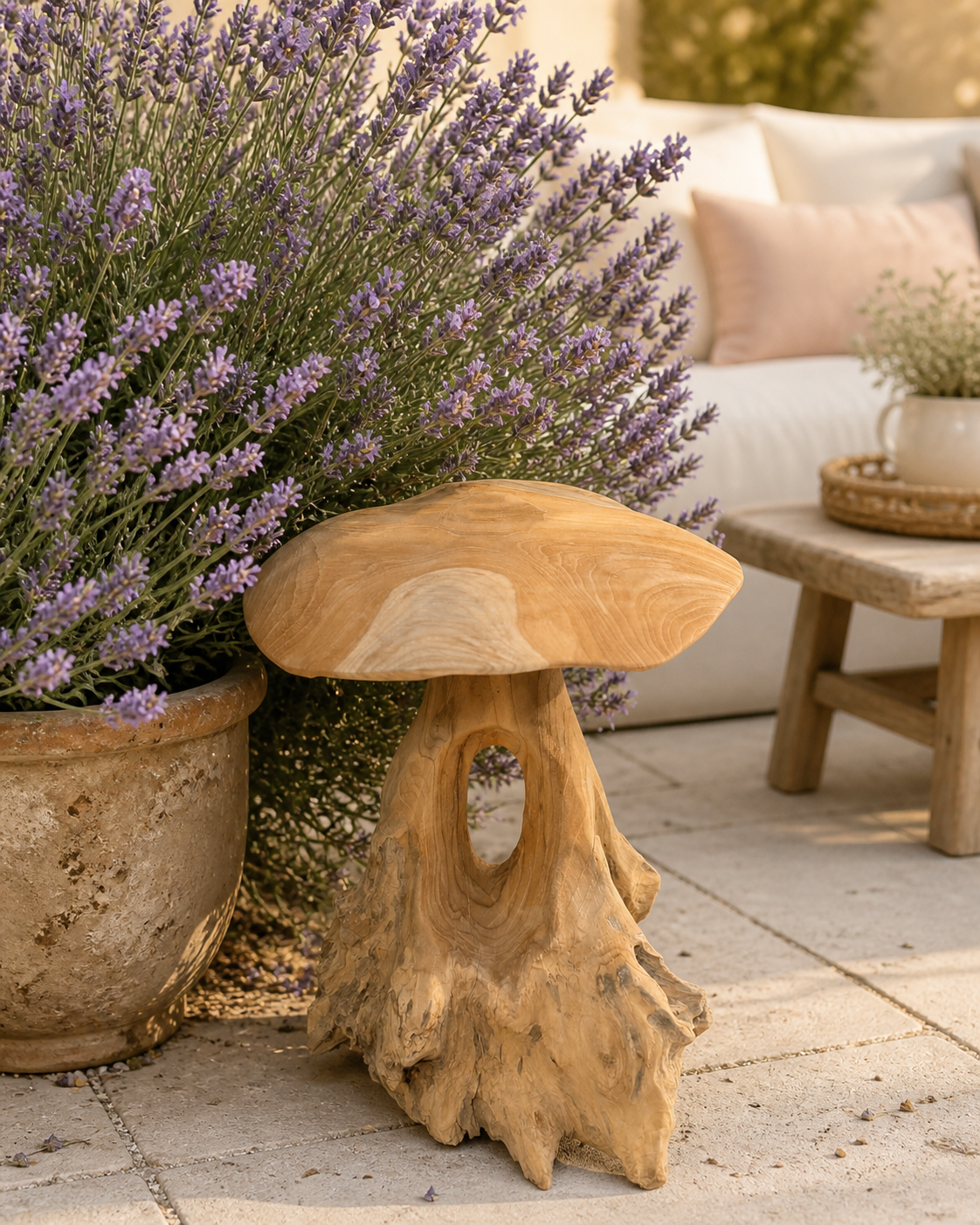 Exquisite Hand-Carved Teak Mushroom