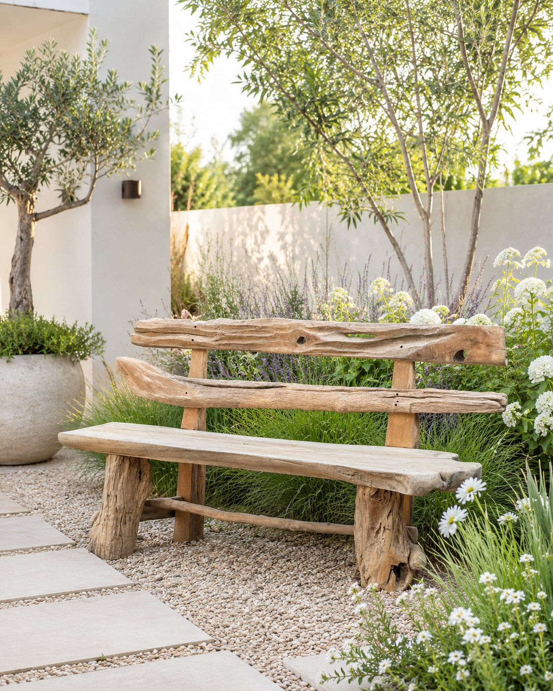 Handmade Rustic Teak Flintstone Bench