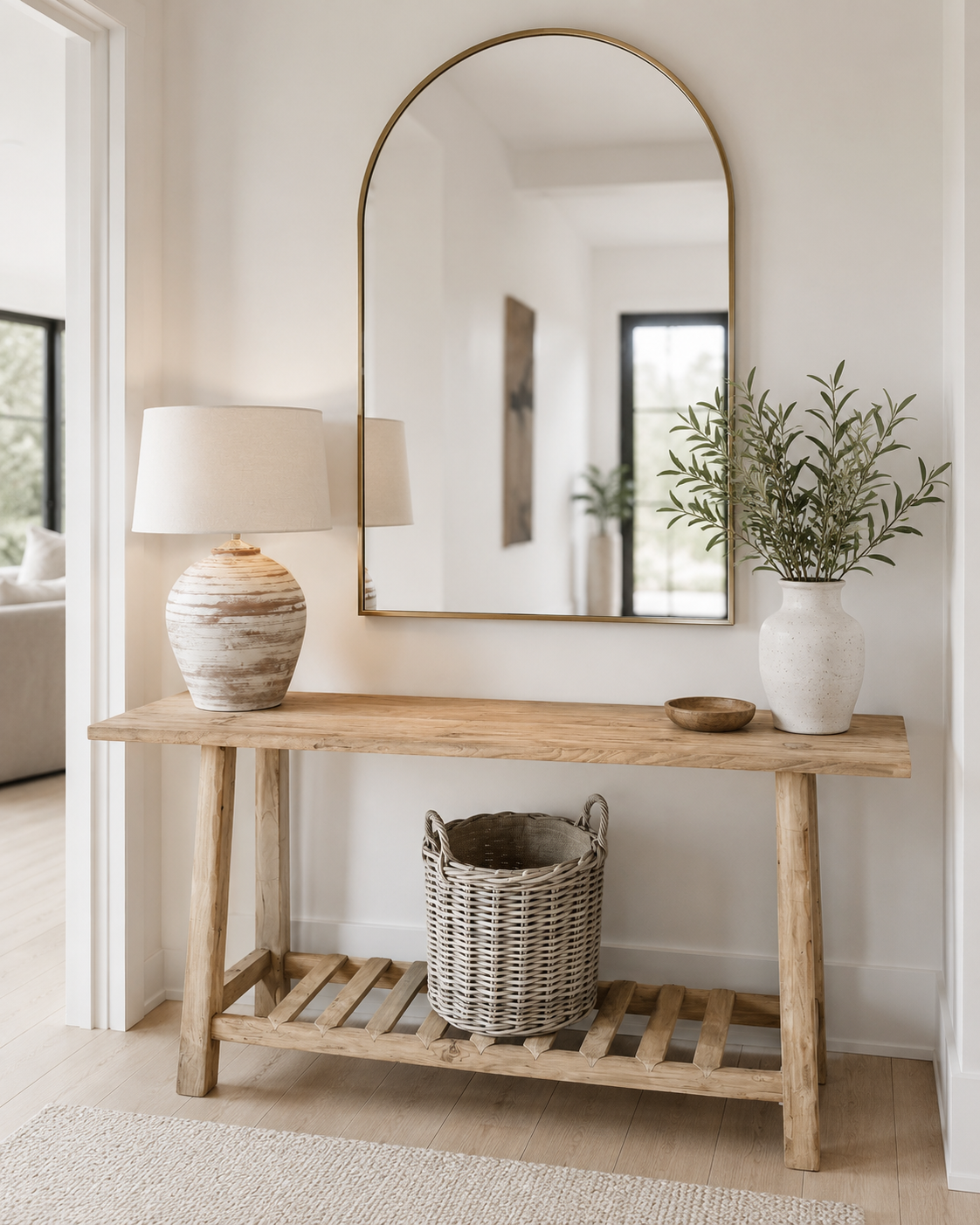 Rustic Teak Slatted Console Table