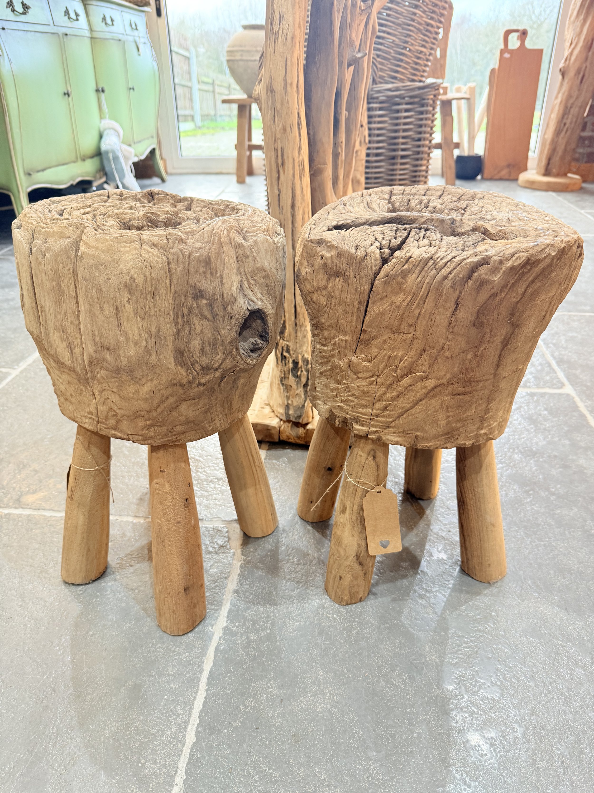 Handcrafted Teak Log Stool