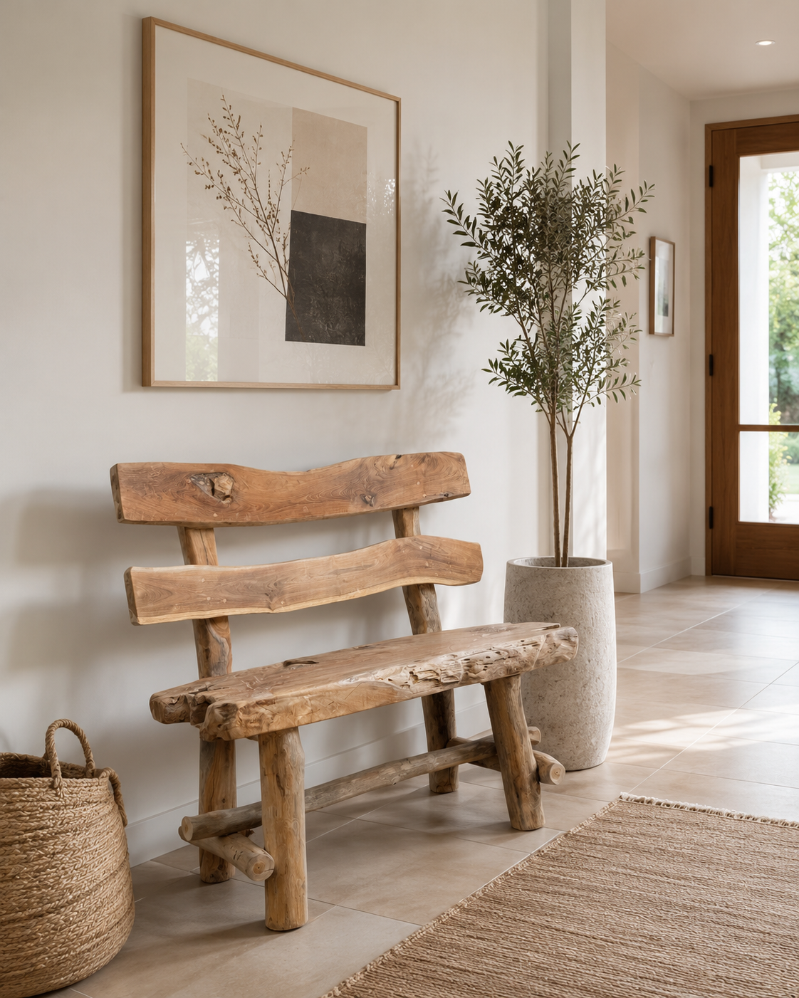 Handmade Rustic Teak Flintstone Bench