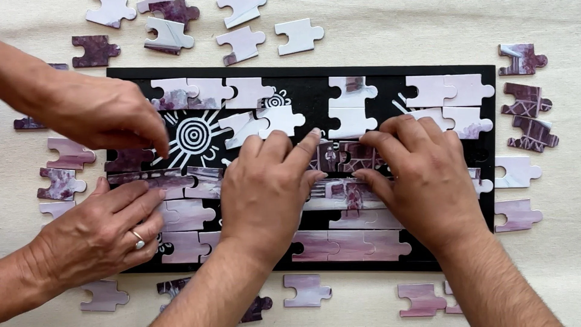 With Tymia Councillor. 
Carnamah, 
Digital video puzzle performance,  4min57sec.
Base: Acrylic on timber, top: acrylic & oil on timber, 20x35cm, 2024.

                                                                                  CLICK IMAGE TO V