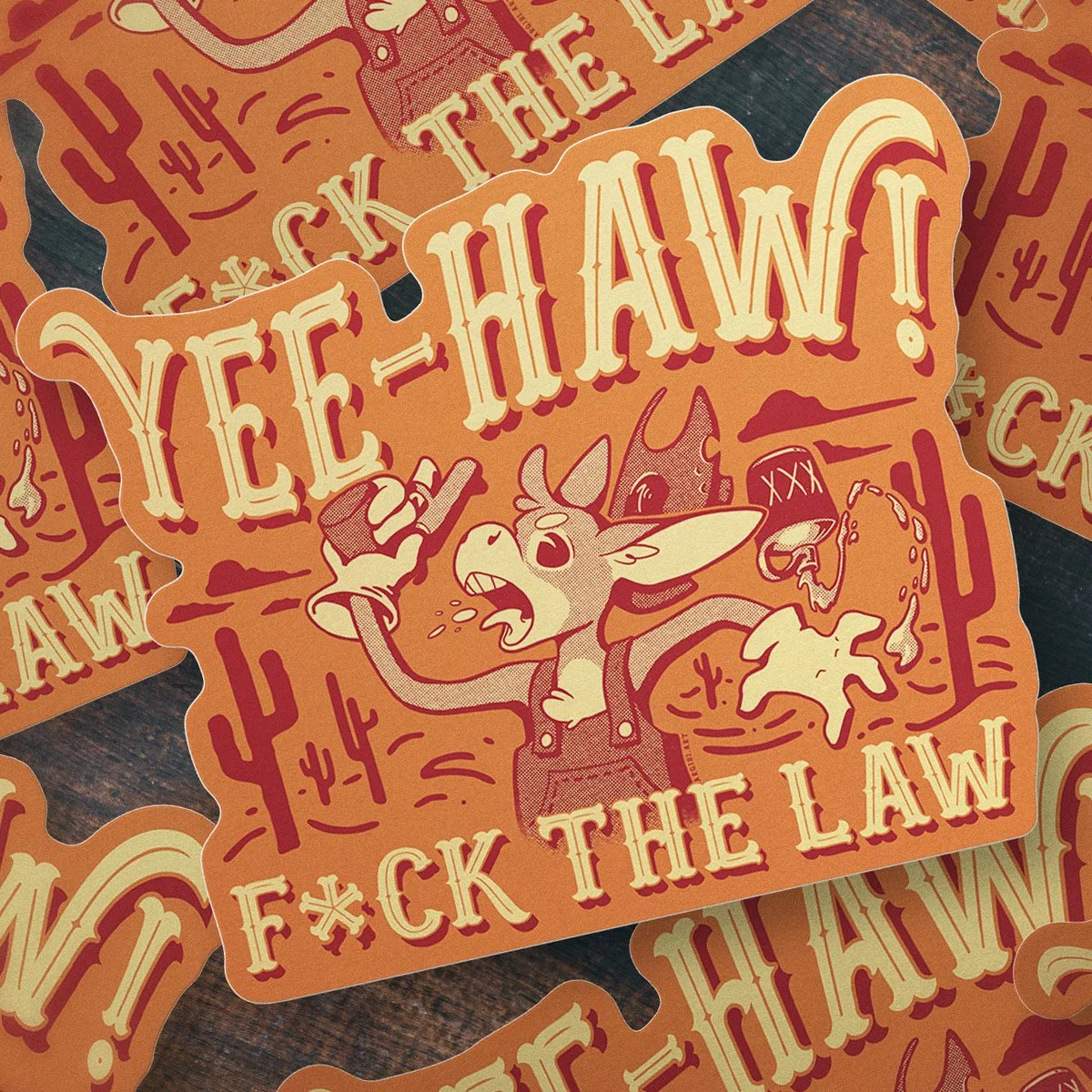 Yee Haw F*ck The Law - Cartoon Parody Sticker - Laptop Stickers - Water Bottle Stickers - Car Decal