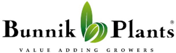 Bunnik Plants logo with green leaf and plant icon, company name, and the slogan 'Value Adding Growers'.