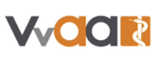 Logo with the letters 'VDA' in black and orange, and a white medical symbol with a snake wrapped around a staff in an orange square.