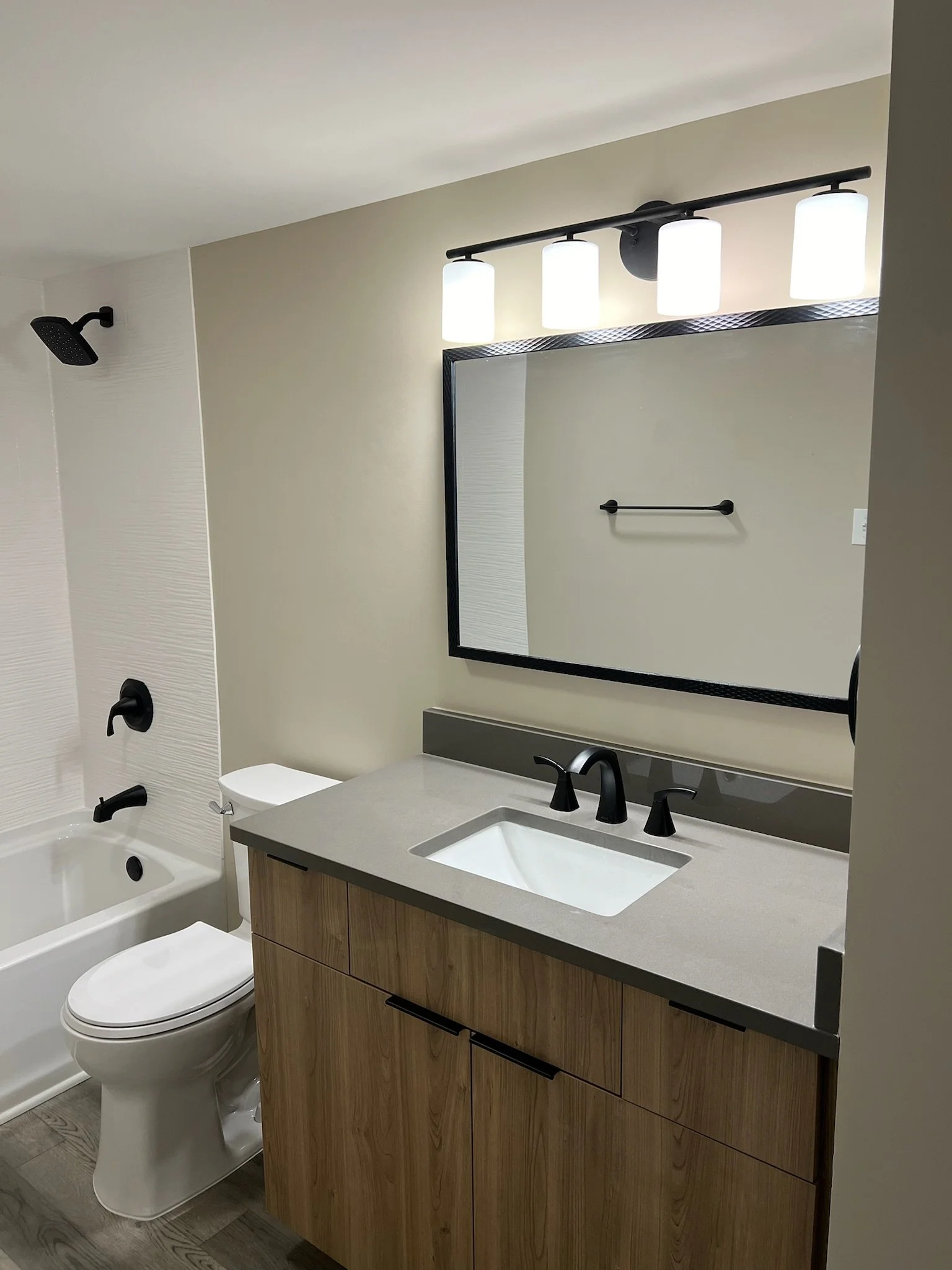 Clean, modern remodeled bathroom in Kirkwood, MO