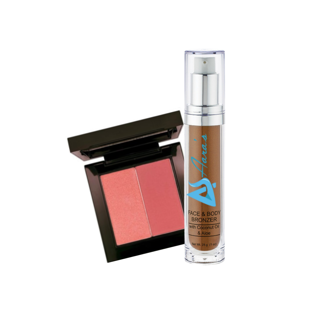 Aara's dual blush compact in shade DH3 and Aara's Face and Body Bronzer