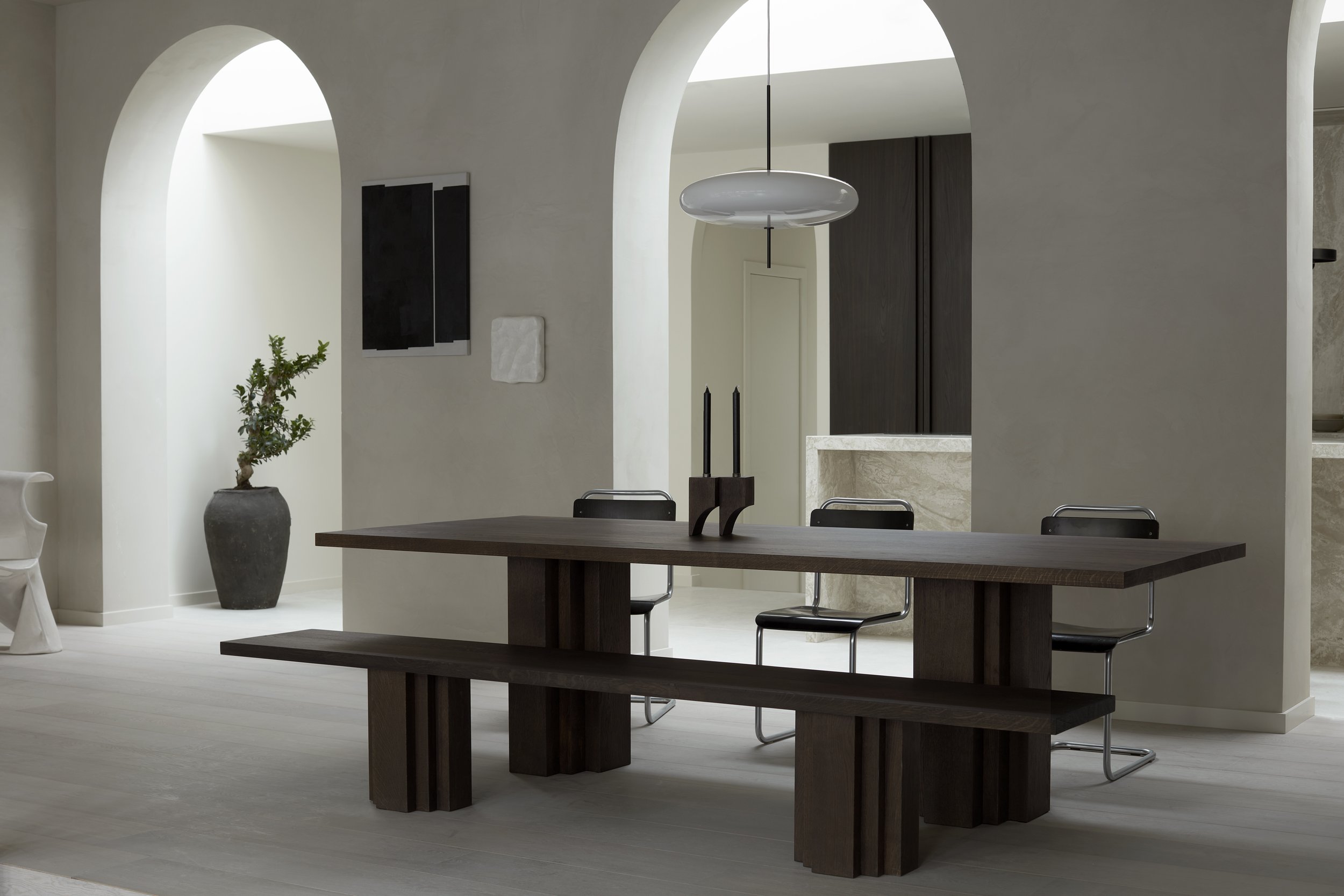 Brut Table and Bench - Oak Dark Brown - Full set - styled setting - Achtergracht - photo by Thomas van Schaik..jpg