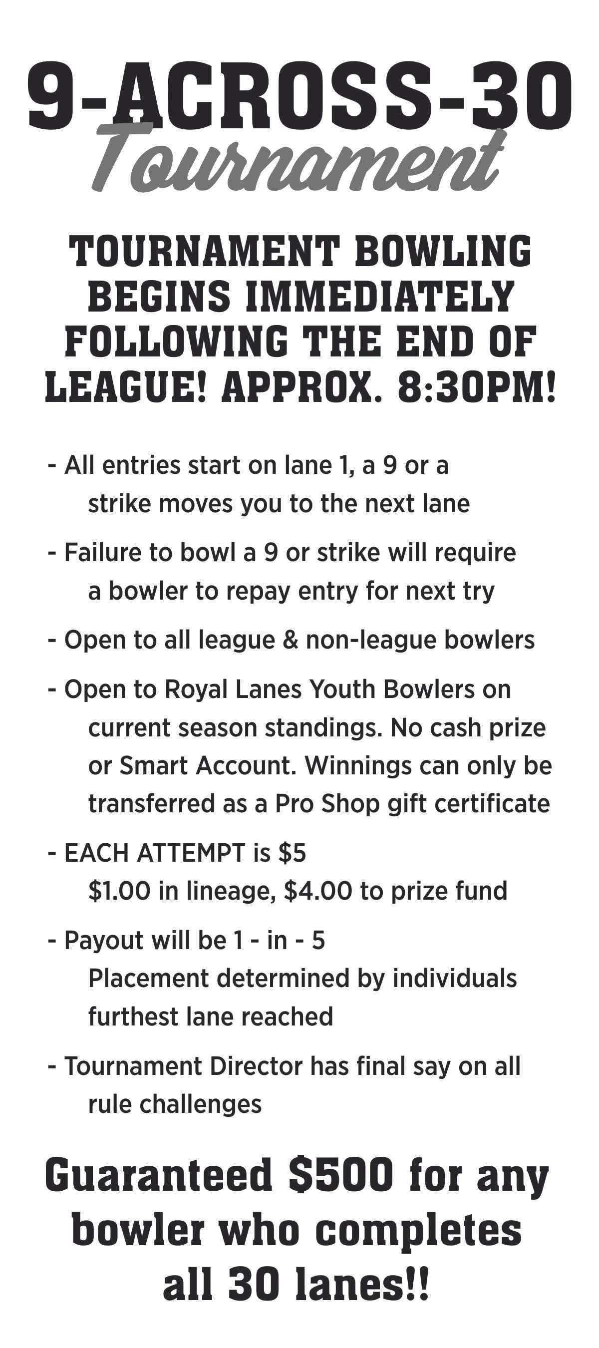APRIL 9Across30 — ROYAL LANES LEAGUE STANDINGS