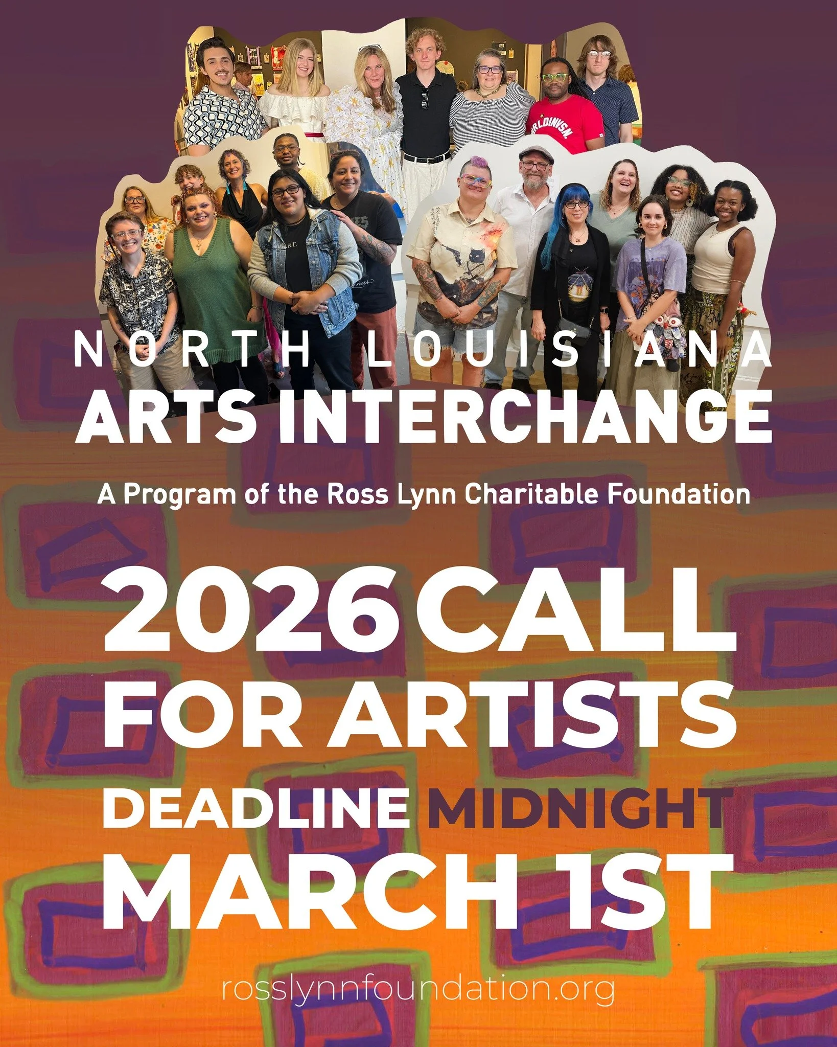 This weekend is your last opportunity to apply for this year's North Louisiana Arts Interchange! 

Connect, collaborate, and create with fellow artists from Louisiana and beyond. Over the program, up to 8 talented artists work together through unique