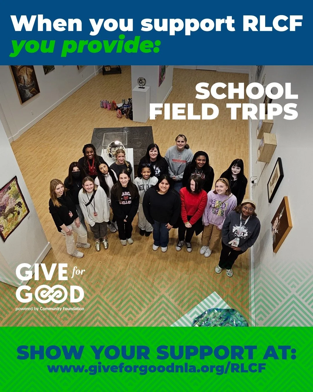 Supporting RLCF means providing hands-on learning experiences outside the classroom!

Head to giveforgoodnla.org/RLCF  to support RLCF with a tax-deductible, percentage-matched donation through Give for Good!