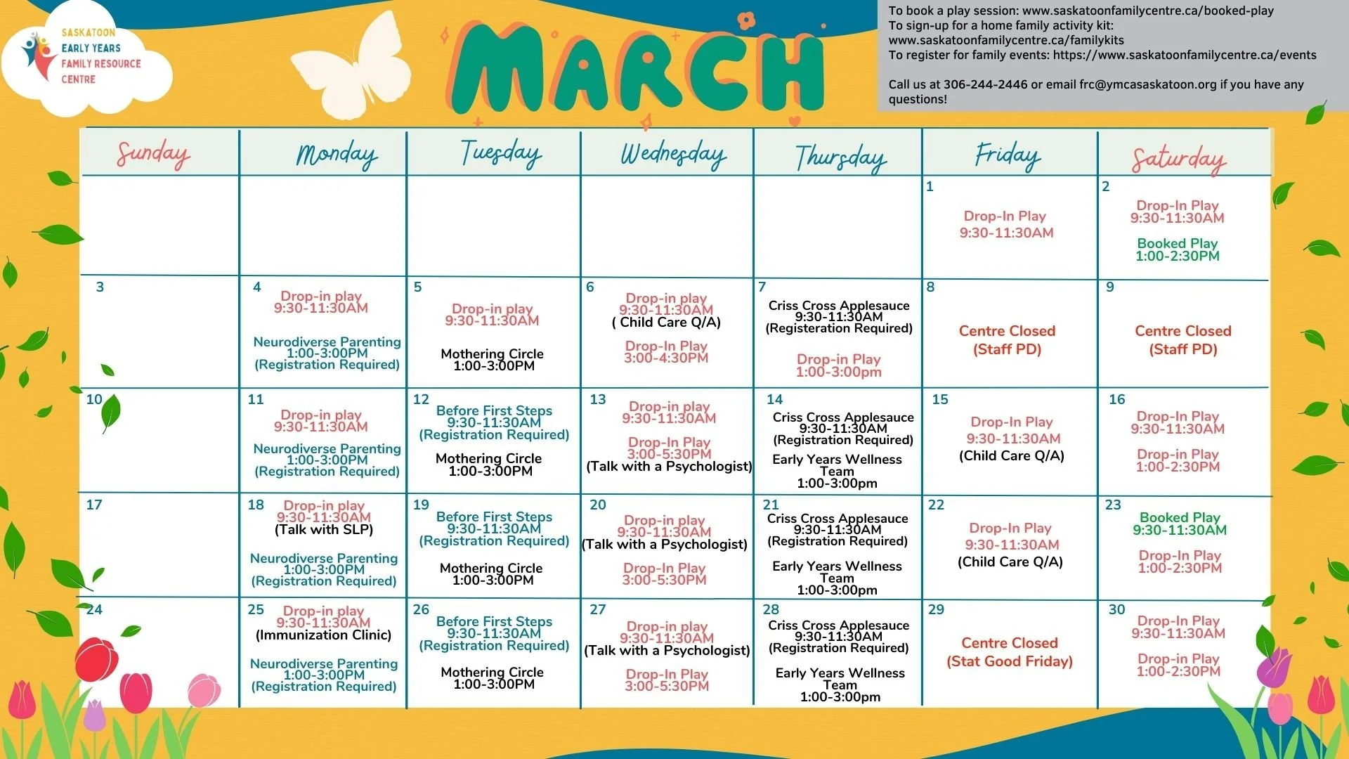 Weekly Play & Programming Schedule | Saskatoon Early Years Family Resource  Centre