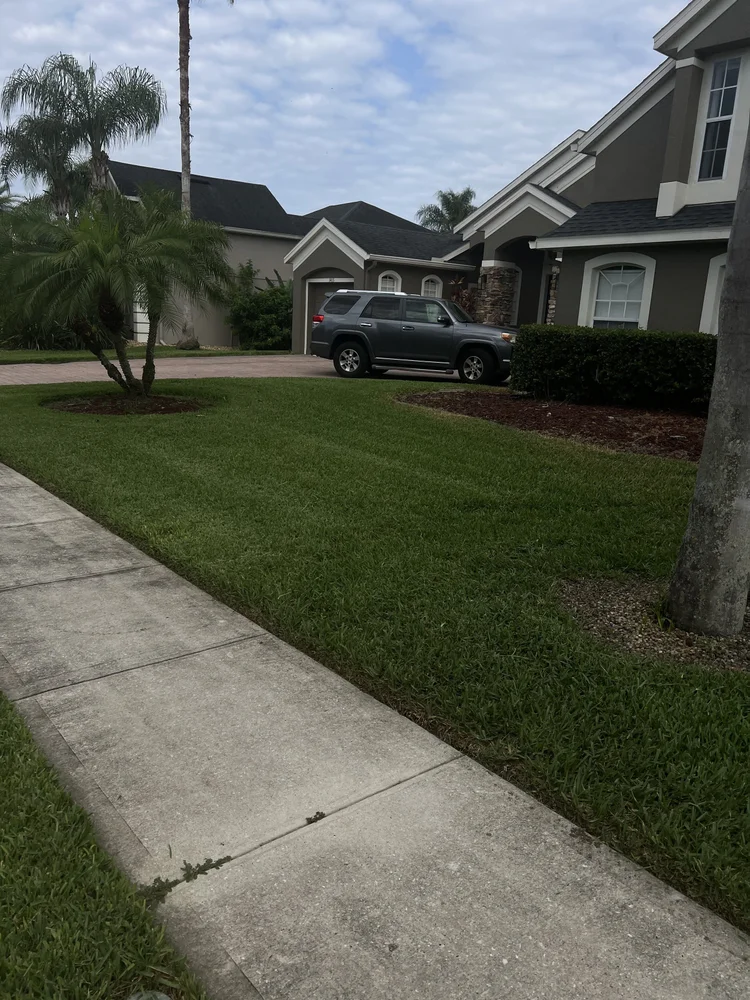 Front yard landscape design showing plant beds and hardscape