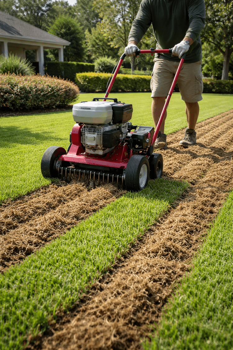 Verticutting service for zoysia grass