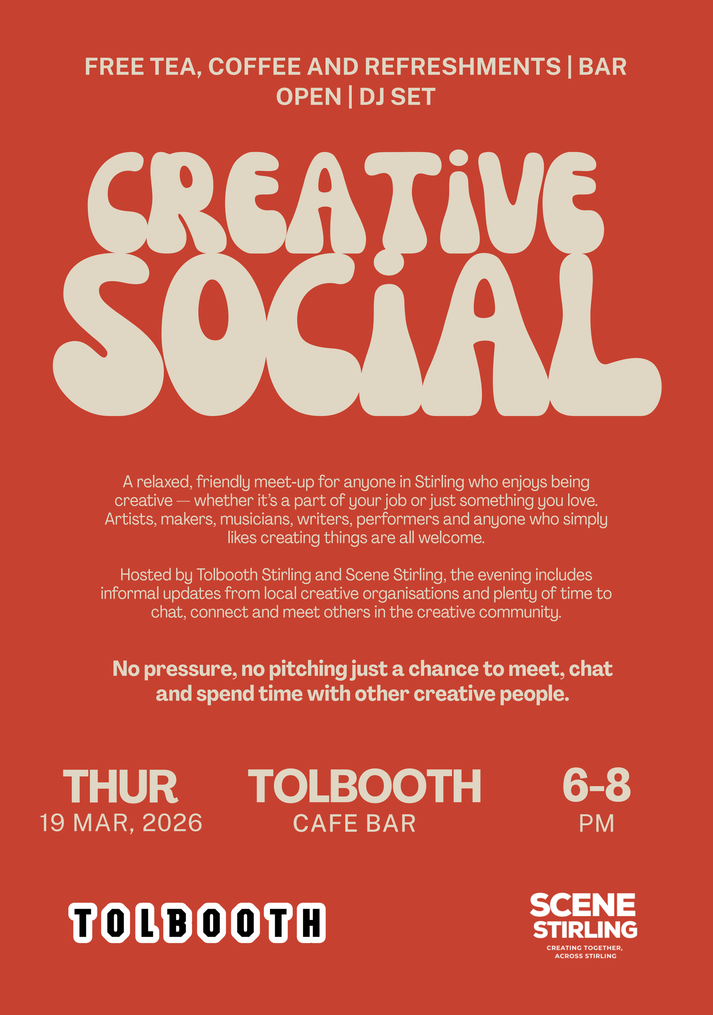 text and logos in pale colour on orange