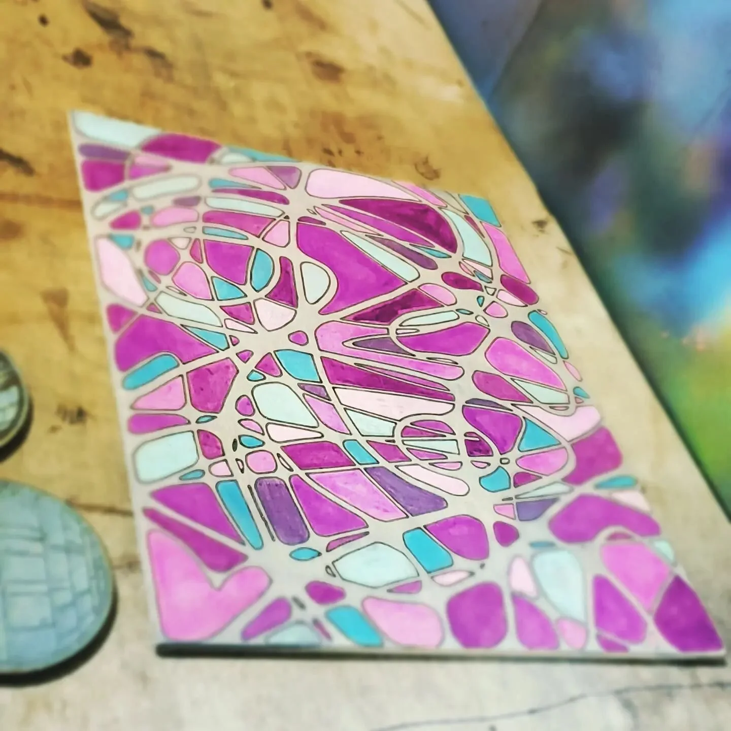 Painted up panel drying. 
Desire layer #2 
.
.
.
.
#laserart #panel #scribe #out of #focus #aroic #artofinstagram #paint #pen #metallic #water #based #stain. #drying #scribble #desire #layer2 #instaartist